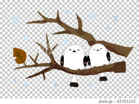 可愛い2匹の手描き風のシマエナガ 可愛い2匹の手描き風のシマエナガ 93701255