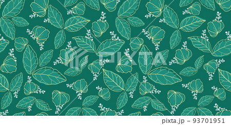 Vector beautiful green leaves flowers ornamental drawing seamless pattern design. Botanical elements ditsy garden illustration. Surface pattern fashion allover print Vector beautiful green leaves flowers ornamental drawing seamless pattern design. Botanical elements ditsy garden illustration. Surface pattern fashion allover print 93701951
