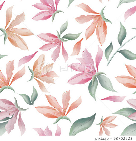 Magnolia flowers and leaves seamless pattern Magnolia flowers and leaves seamless pattern 93702523