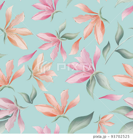 Magnolia flowers and leaves seamless pattern Magnolia flowers and leaves seamless pattern 93702525