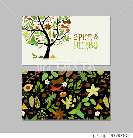 Spicy and herbs concept art for your business. Creative ideas for cards, banner, web, promotional materials. Corporate identity template. Vector illustration Spicy and herbs concept art for your business. Creative ideas for cards, banner, web, promotional materials. Corporate identity template. Vector illustration 93702630