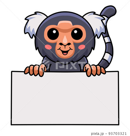 Cute pygmy marmoset monkey cartoon with blank sign Cute pygmy marmoset monkey cartoon with blank sign 93703321