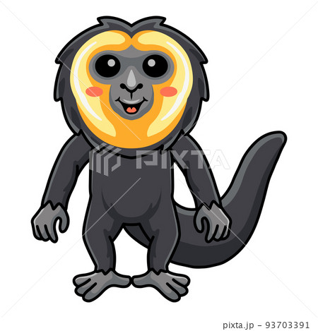 Cute little saki monkey cartoon standing	 93703391