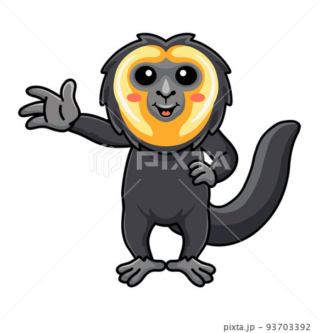 Cute little saki monkey cartoon waving hand Cute little saki monkey cartoon waving hand 93703392