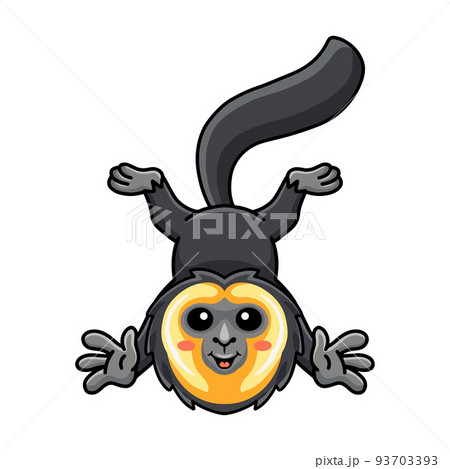 Cute little saki monkey cartoon posing	 93703393