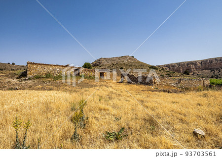 View of Hoces gorges del Rio Riaza Natural Reserve near Segovia in Spain 93703561