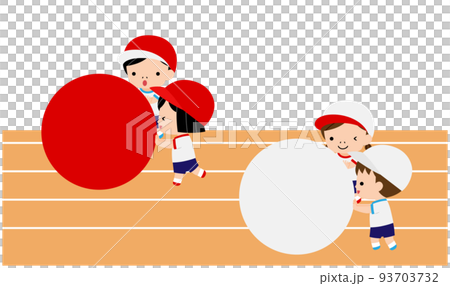 大玉転がしをする子供たち 大玉転がしをする子供たち 93703732