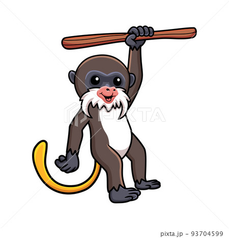Cute little tamarin monkey cartoon hanging on tree	 93704599