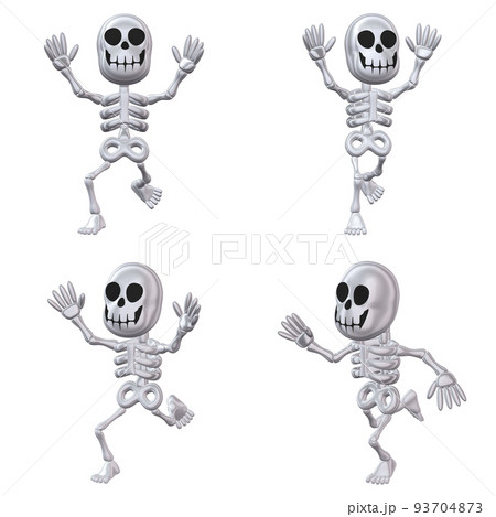 ハロウィンのイラスト素材 ユーモラスなガイコツ 銀色(1) 四点セット カット集 ハロウィンのイラスト素材 ユーモラスなガイコツ 銀色(1) 四点セット カット集 93704873