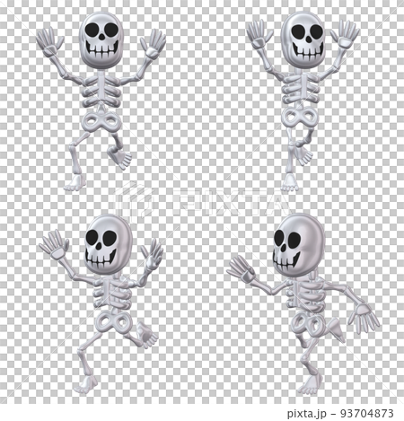 ハロウィンのイラスト素材 ユーモラスなガイコツ 銀色(1) 四点セット カット集 ハロウィンのイラスト素材 ユーモラスなガイコツ 銀色(1) 四点セット カット集 93704873