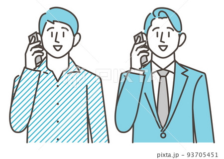 スマホで電話をする若い男性を正面から描いたベクターイラスト素材 93705451
