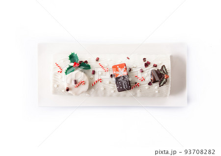 White chocolate yule log cake 93708282