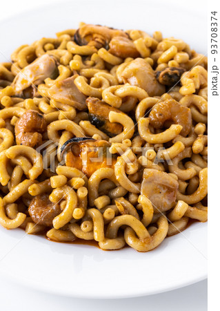 Traditional Spanish fideua. Noodle paella Traditional Spanish fideua. Noodle paella 93708374