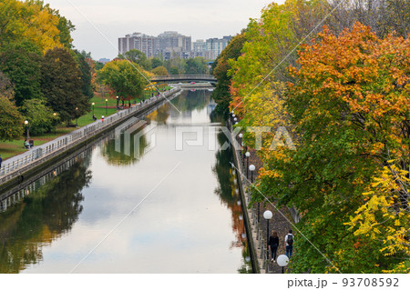 Autumn red leaves scenery in Ottawa, Ontario, Canada. Fall foliage in Rideau Canal Western Pathway. Autumn red leaves scenery in Ottawa, Ontario, Canada. Fall foliage in Rideau Canal Western Pathway. 93708592