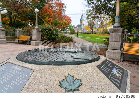Ottawa, Ontario, Canada - October 16 2021 : Major's Hill Park autumn red leaves scenery. 93708599