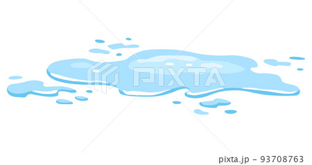 Water spill puddle. Blue liquid various shape in flat cartoon style. Vector fluid design element isolted on white background 93708763