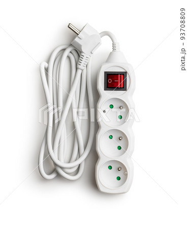 White extension Power Cord isolated on white background. 93708809