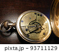 Vintage pocket watch and hour glass or sand timer, symbols of time with copy space 93711129