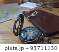 Vintage pocket watch and hour glass or sand timer, symbols of time with copy space 93711130