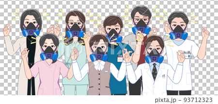 Medical personnel wearing gas masks 93712323