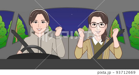 夜間に男女で車に乗っている 夜間に男女で車に乗っている 93712669