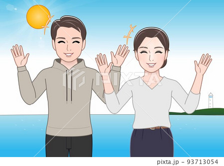夏の海で男女 93713054