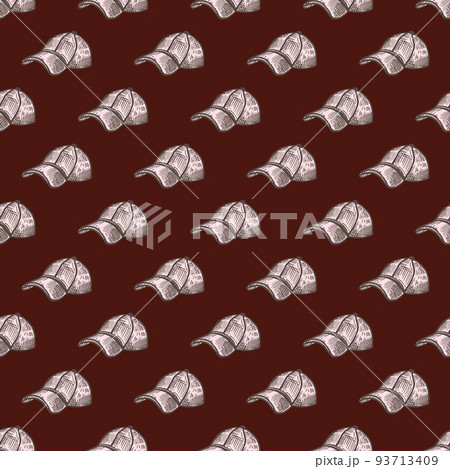 Baseball cap engraving seamless pattern. Casual modern headwear in hand drawn style. 93713409