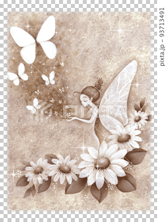 Flowers, fairies and butterflies hand-drawn illustrations Flowers, fairies and butterflies hand-drawn illustrations 93713491