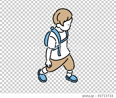 一個男孩背著背包走 一個男孩背著背包走 93713718