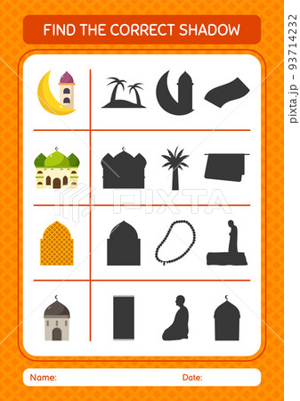 Find the correct shadows game with ramadan icon. worksheet for preschool kids, kids activity sheet Find the correct shadows game with ramadan icon. worksheet for preschool kids, kids activity sheet 93714232