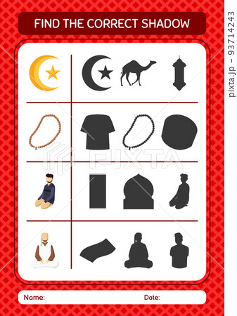 Find the correct shadows game with ramadan icon. worksheet for preschool kids, kids activity sheet Find the correct shadows game with ramadan icon. worksheet for preschool kids, kids activity sheet 93714243