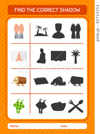 Find the correct shadows game with ramadan icon. worksheet for preschool kids, kids activity sheet 93714253