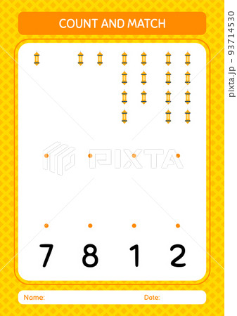 Count and match game with arabic lantern. worksheet for preschool kids, kids activity sheet Count and match game with arabic lantern. worksheet for preschool kids, kids activity sheet 93714530