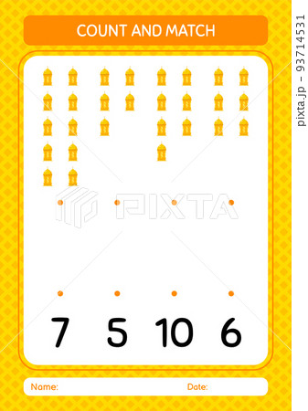 Count and match game with arabic lantern. worksheet for preschool kids, kids activity sheet 93714531