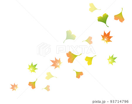 舞い散るカラフルな落葉(紅葉・イチョウ)の背景イラスト素材 舞い散るカラフルな落葉(紅葉・イチョウ)の背景イラスト素材 93714796