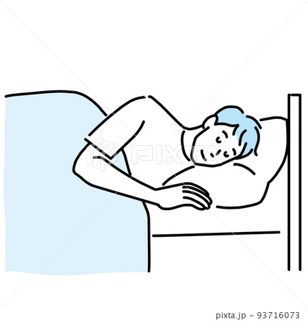 ベッドでぐっすり眠る若い男性 93716073