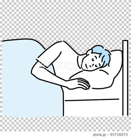 ベッドでぐっすり眠る若い男性 93716073