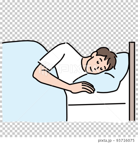ベッドでぐっすり眠る若い男性 93716075