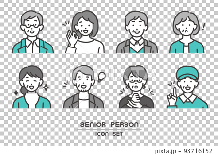Smiling or surprised, senior face icon vector illustration material / men and women / fashion / icon 93716152