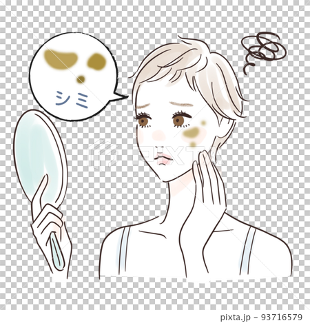 鏡を見る女性のイラスト　シミが気になる 93716579