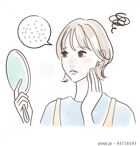 鏡を見る女性のイラスト　毛穴が気になる 93716593