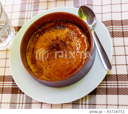 Just prepared burnt cream served in bowl 93716751