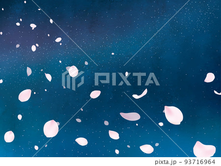 夜桜の花吹雪背景水彩 93716964