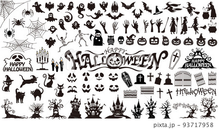 ハロウィン素材のシルエットイラストセット ハロウィン素材のシルエットイラストセット 93717958