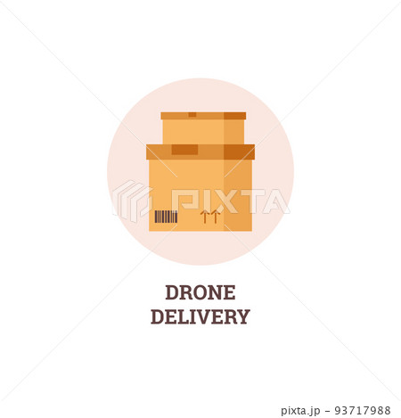 Drone delivery icon with cardboard boxes, flat vector illustration isolated on white background. Drone delivery icon with cardboard boxes, flat vector illustration isolated on white background. 93717988