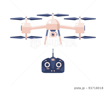 Big beige drone with five propellers and camera for making photo and video flat style Big beige drone with five propellers and camera for making photo and video flat style 93718018