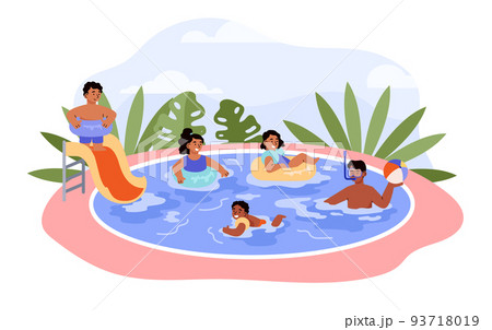 Children relaxing in swimming pool flat style, vector illustration 93718019
