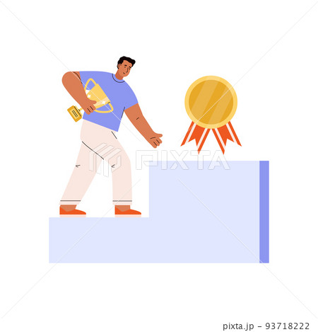 Man climbing the ladder to receive an award, flat vector illustration isolated. 93718222