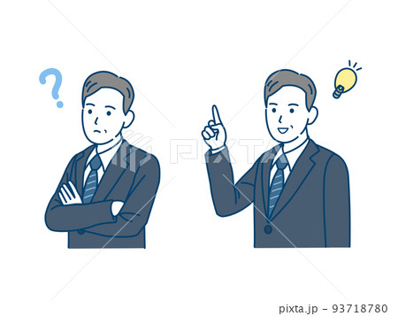 考える　閃く　スーツ姿の男性　中年　ミドル　会社員　ビジネスマン　イラスト 93718780