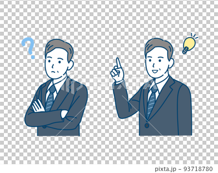 考える　閃く　スーツ姿の男性　中年　ミドル　会社員　ビジネスマン　イラスト 93718780